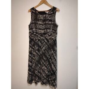 Coldwater Creek Brown Cream Abstract Sleeveless Round Neck Mesh Midi Dress Large